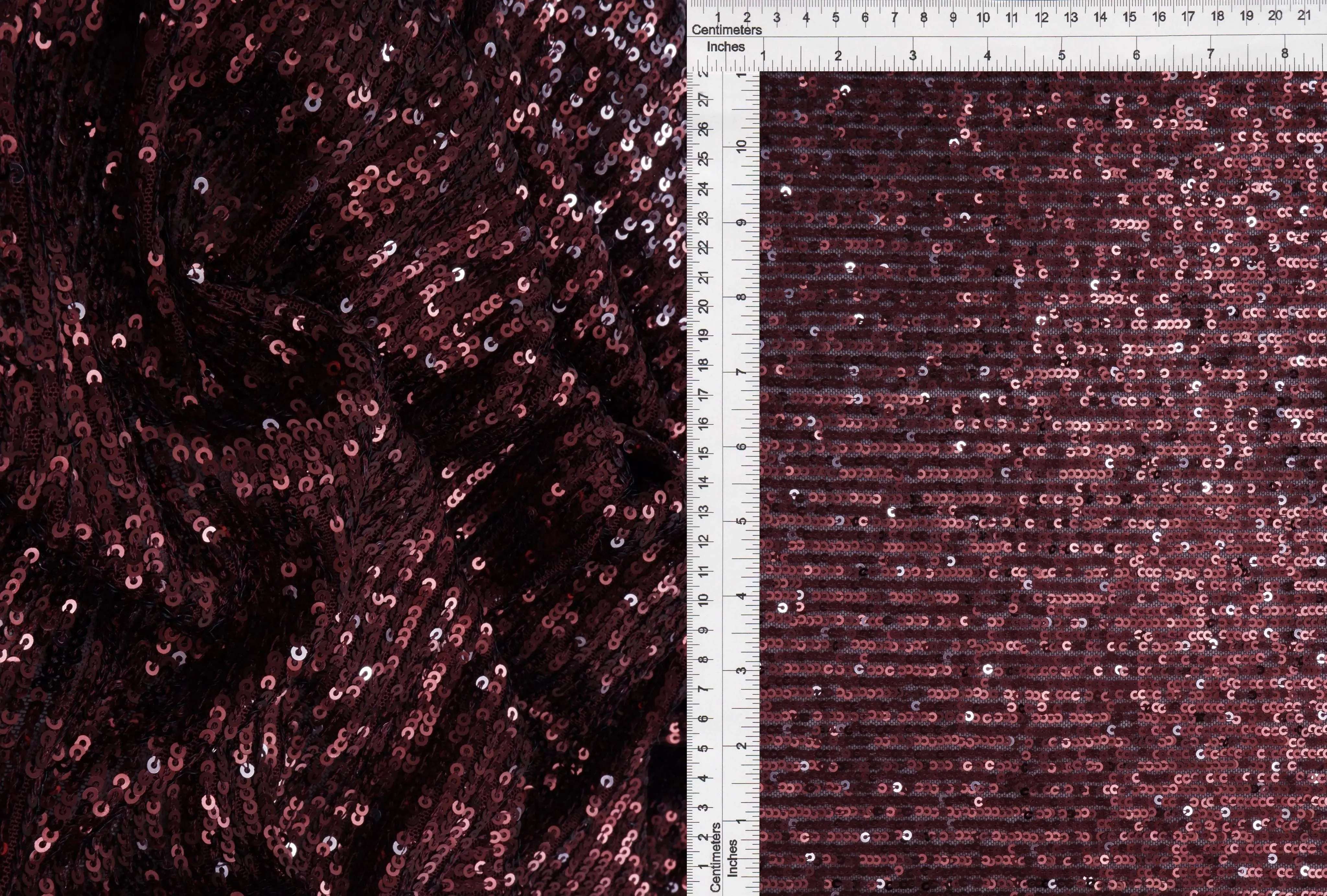 Wine Sequin Embroidered Textured Knit Fabric - KNC-33543