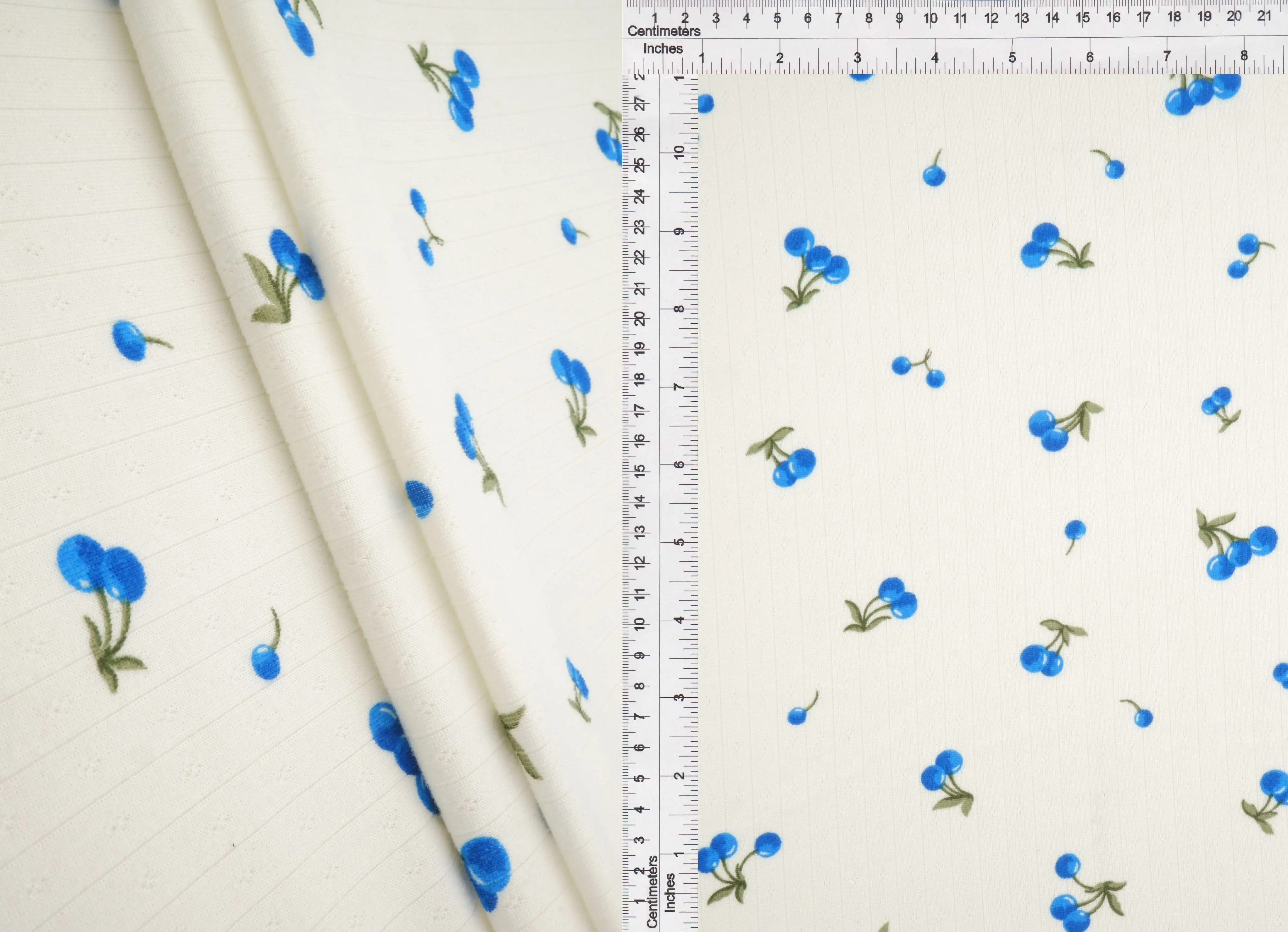 Cotton Style Pointelle Cherry Print Fabric   KNT4622-M11374B - Image 5