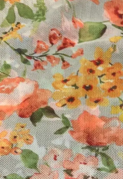 Floral Digital Print Mesh with Flocking - MESH-DU1675