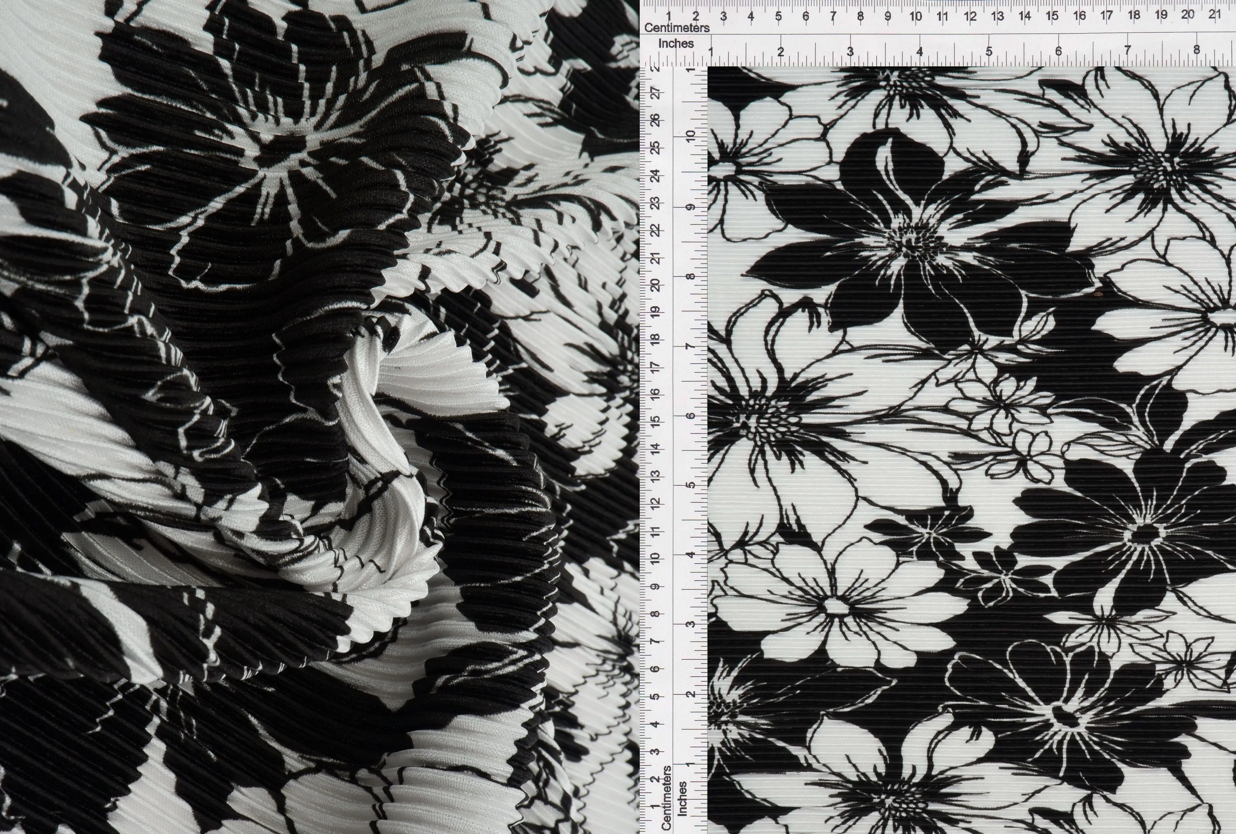 Pleated Flower Print Knit Fabric - KNT3696-MS11182 - Image 9